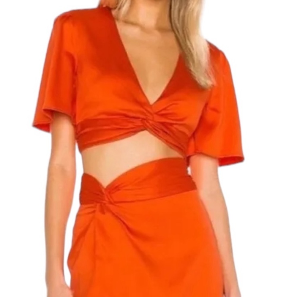 Revolve Camila Coelho Silvia Satin Twisted Crop Girlcore Top - XS